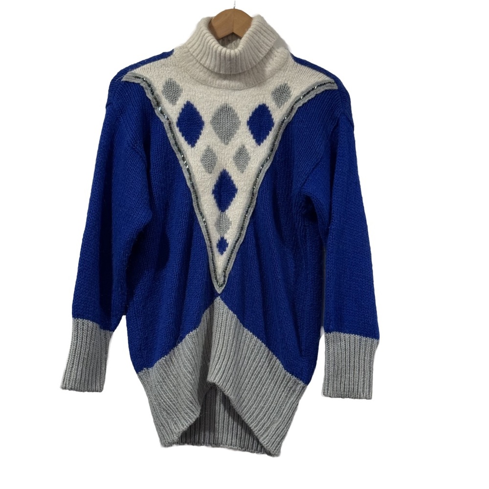 Vintage Eddie Dassin Vintage Blue Multi Turtle Neck Sweater Size small